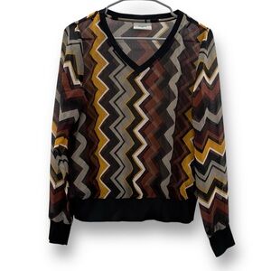 Missoni x Target Multicolor Chevron Earthy Sheer‎ Long Sleeve V Neck Top Sz S